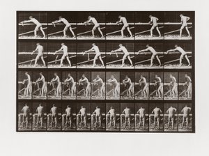Hombre cepillando madera, Placa 379 de Animal Locomotion de Eadweard Muybridge