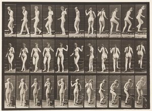 Placa 101. Girando y subiendo escaleras, saludando con la mano de Eadweard Muybridge