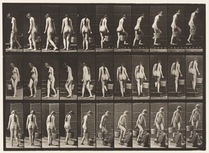 Placa 102. Girando y subiendo escaleras, cubo de agua en la mano derecha de Eadweard Muybridge