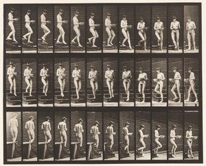 Placa 144. Bajando escaleras; girando una palangana en las manos de Eadweard Muybridge