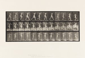 Placa 175. Cruzando el arroyo sobre piedras con caña de pescar y lata de Eadweard Muybridge