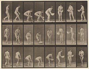 Placa 223. Agachándose y levantando una palangana, limpiándola y girando de Eadweard Muybridge