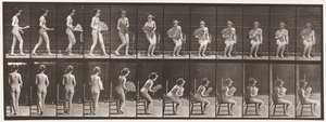 Placa 237. Sentándose en una silla y abriendo un abanico, 1872-1885 de Eadweard Muybridge