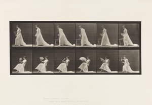 Placa 242. Colocando la Silla, Sentado y Coqueteando con un Abanico, 1885 de Eadweard Muybridge