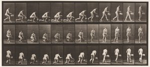 Placa 251. Arrodillándose sobre la rodilla izquierda, cesta en la mano izquierda, y levantándose, 1872-1885 de Eadweard Muybridge
