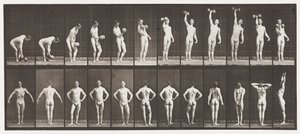 Placa 321. A, Levantando una pesa de 50 lb; B, Posando de Eadweard Muybridge