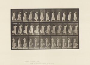 Placa 37. Caminando, mano izquierda sosteniendo el vestido, mano derecha en la cara de Eadweard Muybridge