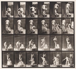Placa 407. Dos Modelos, 8 Vertiendo un Cubo de Agua sobre 1 de Eadweard Muybridge