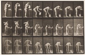 Placa 413. Vertiendo Agua en un Lavabo y Lavándose la Cara de Eadweard Muybridge