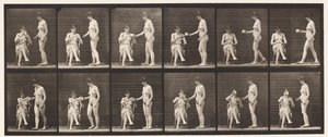 Placa 450. Dos modelos, 8 trae taza de té, 1 toma taza y bebe, 1872-1885 de Eadweard Muybridge