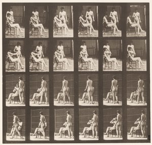 Placa 451. Dos modelos, uno trae una taza de té, el otro toma la taza y bebe, 1872-1885