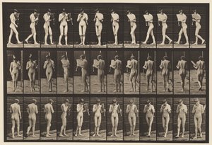 Placa 46. Caminando, coqueteando con un abanico y girando de Eadweard Muybridge