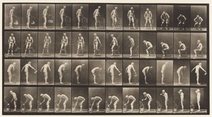Placa 490. A, Sentándose; B, Sentándose; C, Rociando Agua de Eadweard Muybridge