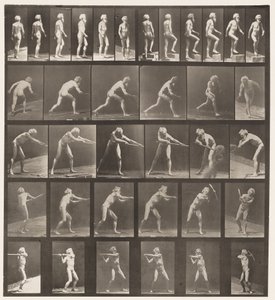 Placa 521. A, Caminando; B, Subiendo escalón; C, Lanzando disco de Eadweard Muybridge