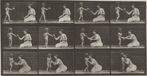Placa número 465. Niño llevando un ramo de flores a una mujer,1887 (foto) de Eadweard Muybridge