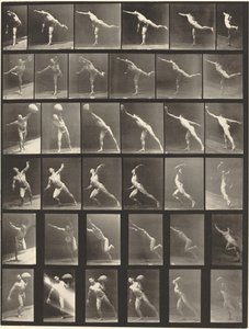 Placa número 523. A: Dando un golpe. B, E: Lanzando disco. C, F: Levantando una piedra de 75 libras. D: Lanzando una pelota de Eadweard Muybridge