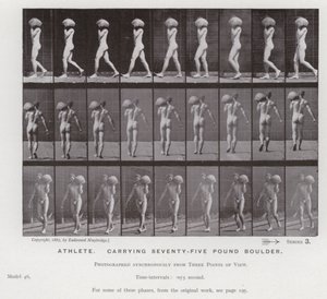 La figura humana en movimiento: Atleta, cargando una roca de setenta y cinco libras de Eadweard Muybridge