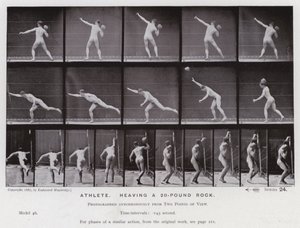 La figura humana en movimiento: Atleta, lanzando una roca de 20 libras de Eadweard Muybridge