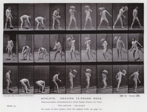 La Figura Humana en Movimiento: Atleta, lanzando una roca de 75 libras de Eadweard Muybridge