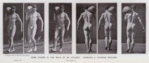 La Figura Humana en Movimiento: Algunas fases en la caminata de un atleta, cargando una roca de 75 libras de Eadweard Muybridge