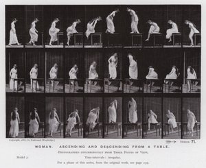 La figura humana en movimiento: Mujer, subiendo y bajando de una mesa de Eadweard Muybridge