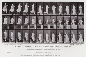La Figura Humana en Movimiento: Mujer, bajando una escalera y girando de Eadweard Muybridge