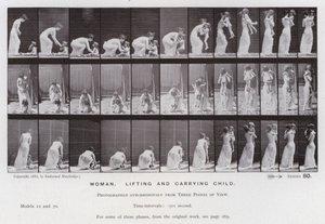 La figura humana en movimiento: Mujer levantando y cargando a un niño de Eadweard Muybridge