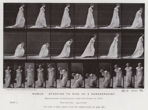 La Figura Humana en Movimiento: Mujer, agachándose para recoger un pañuelo de Eadweard Muybridge