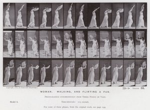 La figura humana en movimiento: Mujer, caminando y agitando un abanico de Eadweard Muybridge