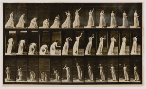 Mujer cogiendo una pelota y lanzándola, del libro Animal Locomotion de Eadweard Muybridge