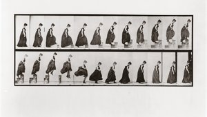 Mujer subiendo escaleras y saltando, Placa 173 de Animal Locomotion de Eadweard Muybridge
