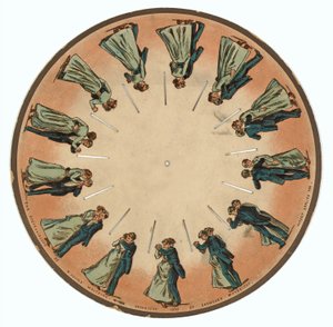 Disco de zoopraxiscopio mostrando una pareja bailando vals, 1893