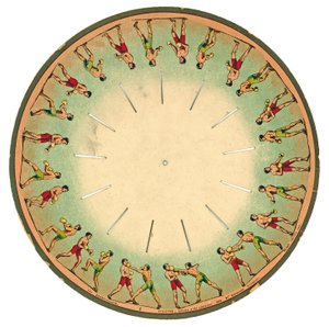 Disco de zoopraxiscopio mostrando hombres boxeando, 1893