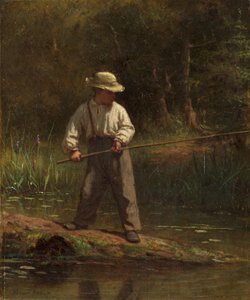 Niño pescando, c.1860 (óleo sobre lienzo) de Eastman Johnson