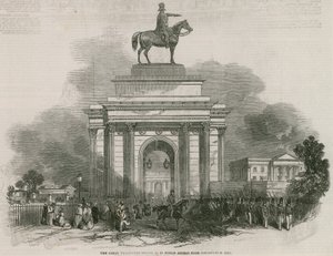 La gran estatua de Wellington y el Arco como aparecería desde Constitution Hill de Ebenezer Landells