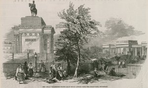 La gran estatua de Wellington y el Arco como aparecería desde Green Park, Piccadilly de Ebenezer Landells