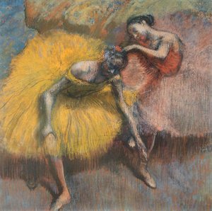 Dos bailarinas amarillas y rosas de Edgar Degas