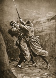 El soldado Lavin luchando con un bombardero turco en una trinchera británica en Suvla Bay, Gallipoli de Edgar Alfred Holloway