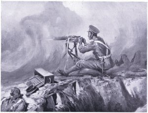 El soldado Lynn muriendo por envenenamiento de gas, maneja una ametralladora y repele un ataque alemán. Ypres abril 1915 de Edgar Alfred Holloway