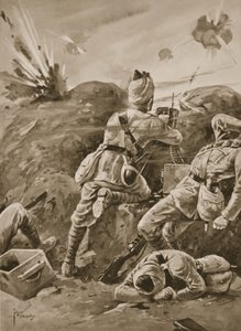 El sepoy Khudadad manejando una ametralladora después de que el resto del destacamento de la ametralladora hubiera sido asesinado de Edgar Alfred Holloway