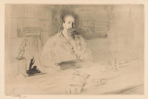 Retrato de Anatole France detrás de su escritorio de Edgar Chahine (signed by artist)