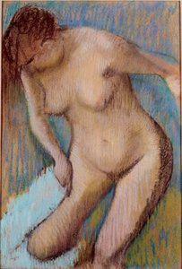 Después del baño. Mujer desnuda secando su muslo derecho. Pintura al pastel de Edgar Degas (1834-1917) 1866. Roma, Galería de arte moderno