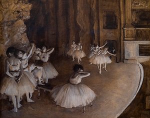 Repetición de ballet en el escenario de Edgar Degas