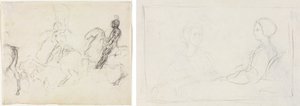 Escena de batalla con figuras armadas a caballo (recto) Dos mujeres sentadas (verso)
