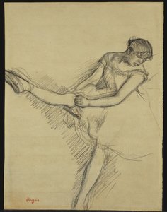 Bailarina sentada, reajustando su media, c.1880 de Edgar Degas