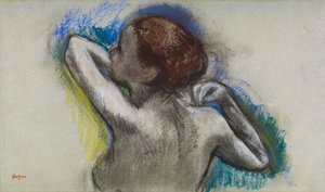 Bailarina ajustándose la bandolera, c.1895-1900 (carboncillo y pastel sobre papel) de Edgar Degas