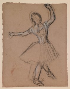 Bailarina en escena y en movimiento, c.1880-85 (tiza fabricada en blanco, negro y rojo) de Edgar Degas