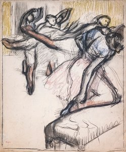 Bailarinas practicando en el foyer de la Ópera. Alrededor de 1890. Pastel y carbón sobre papel.