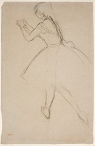 Bailarín en posición de marcha con los brazos extendidos hacia adelante de Edgar Degas
