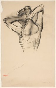 Bailarina arreglándose el cabello; medio cuerpo de perfil a la izquierda, medio de espaldas de Edgar Degas